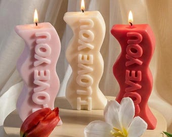 I Love You-kaars | Romantische liefdeskaars | Sculpturale pijlerkaars | Leuke woondecoratie | Jubileumcadeau | Handgemaakte sojawaskaars