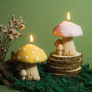 Hand-Painted Mushroom Candle: Cottagecore Home Decor (9x10cm)