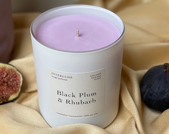 Black Plum and Rhubarb Soy Wax Candle Pastel Purple - Natural Vegan Candle |   Gift | Fruity Candle | Rhubarb Candle