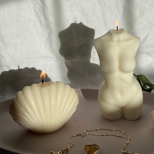 Body Candle & Shell Gift Set Birth of Venus Set Female Body Candle and Shell Soy Wax Female Body Candle Female Torso Soy Wax Candle image 1