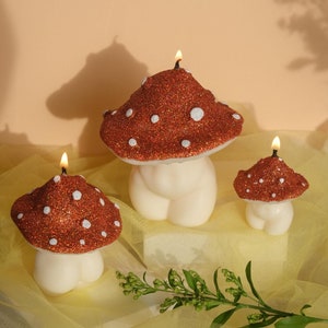 Glittery Goddess Mushroom Candle: Scented Soy Wax, Cottagecore Decor