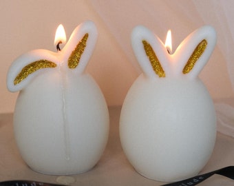 Eierkaars paashaas | Paaseikaars | Kaars konijn | Paasdecoratiekaars | Decoratieve kaars sojawas | Lentetafeldecoratie
