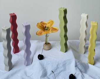 Wavy Pillar Candle | Aesthetic Pillar Candle | Sculptural Candles | Pastel Colours Candles | Pastel Sculptural Candles