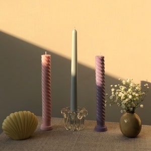 Velas cónicas en espiral - paquete de 3 / Velas retorcidas / Velas para la cena / Velas retorcidas en colores pastel / Decoraciones para mesas de bodas