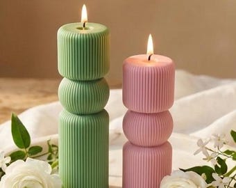 Romeinse zuilkaars | Sculpturale pijlerkaars | Handgemaakte sojawaskaars | Esthetische woondecoratie | Decoratieve kaars | Trouwbedankje: