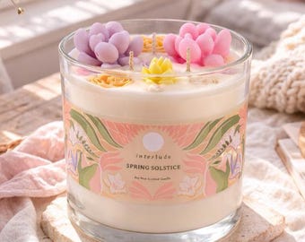 Sojawaskaars bloemen | Geurkaars lente | Handgemaakte kaars met wasbloemen | Huisgeur lente | Moederdagcadeau
