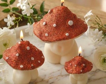 Paddenstoelenkaars glitter | Paddenstoelkaars | Sculpturale sojawaskaars | Huisdecoratie Cottagecore | Grillige decoratieve kaars | Handgemaakt cadeau