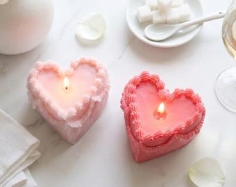 Heart Cake Candle | Peony Scented Soy Wax Candle | Handmade Decorative Candle | Romantic Home Decor | Sculptural Candle | Gift for Her