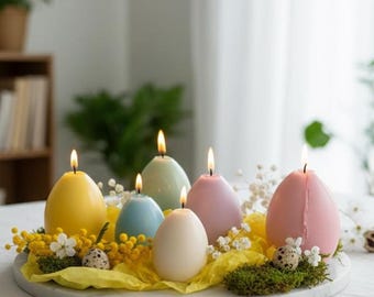 Paaseikaars | Paasdecoratie | Lente woondecoratie | Paastafeldecoratie | Decoratieve eikaars | Kaars ongeparfumeerde sojawas