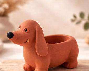 Teckelplanter | Worstenpot voor honden | Kandelaar teckel | Leuke plantenbak voor honden | Handgemaakt hondendecor | Cadeau voor hondenliefhebbers