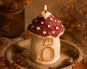Bougie Champignon Fantaisie | Bougie Champignon Cottagecore | Bougie Sculpturale en Cire de Soja | Décoration Intérieure Fantaisie sur le Thème de la Forêt |