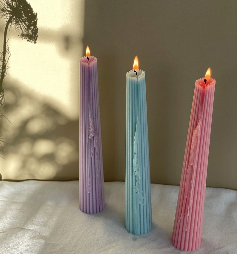 Ribbed Taper Candles Coloured Taper Candles Dinner Candles Etsy