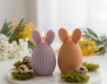 Geribbelde Egg Bunny-kaars | Paashaaskaars | Paaseikaars | Sculpturale sojawaskaars | Lente tafeldecoratie | Handgemaakt paasdecor