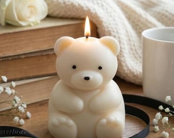 Teddybär Kerze | Bärenförmige Kerze | Skulpturale Sojawachs Kerze | Niedliches Wohndekor | Handgemachte Deko-Kerze | Geschenkidee