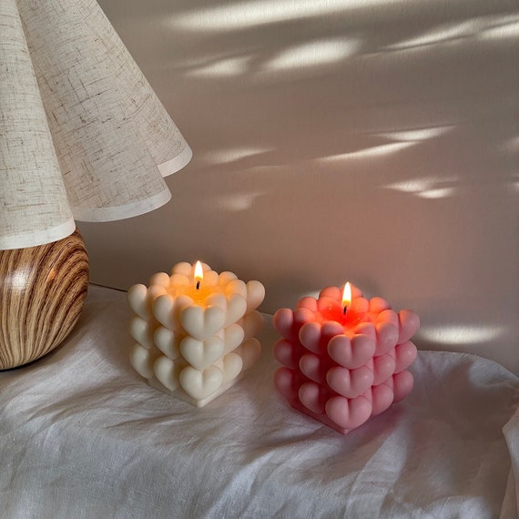 Heart Shaped Candle Rose Scent | Love Bubble Candle from Organic Soy Wax in  Cube Shape | Perfect Candle Present for Your Love, Valentine Gift, Gift