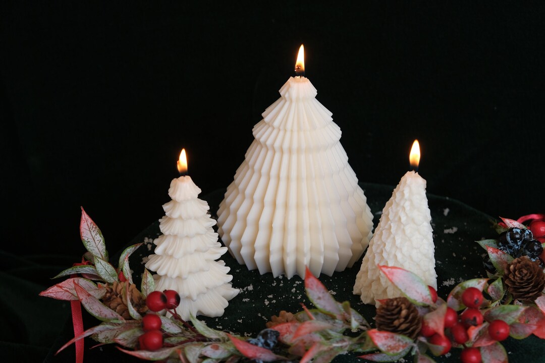 Christmas Tree Candles Trio Christmas Tree Shaped Candles Etsy