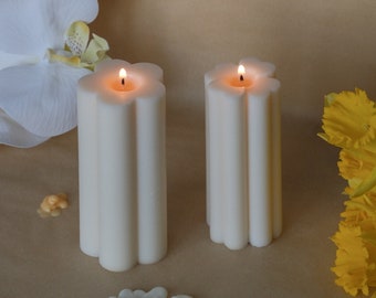 Cherry Blossom Pillar Candles in Pastel Colours | Soy Wax Flower Pillar Candles |   Gift Idea