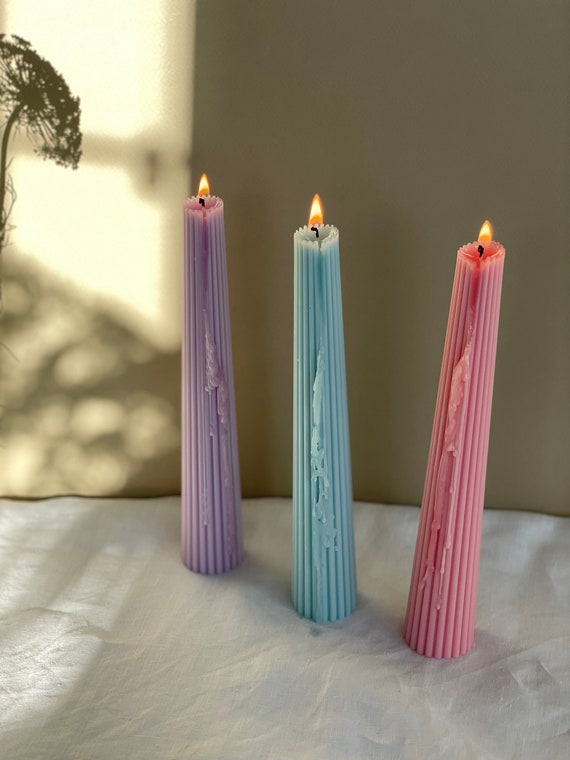 Ribbed Taper Candles Coloured Taper Candles Dinner Candles Etsy