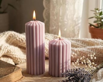 Geribbelde kaarsenset sojawas | Valentijnsdagcadeau voor haar | Handgemaakte pilaar dinerkaarsen | Modern tafeldecor | Moederdagcadeau kaars