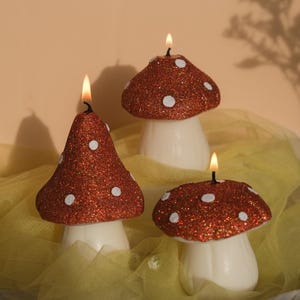 Glitter Mushroom Candle: Scented Toadstool, Cottagecore Decor