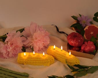 Corn Shaped Candle | Handmade Soy Wax Vegetable Candle with 3 Wicks | Sculptural Fall Decor | Eclectic Kitchen Candle | Quirky Food Gift