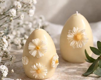 Paaseikaarsen | Kaarsenset Daisy Egg | Paasdecoratie | Voorjaarskaarsdecoratie | Handgemaakte sojawaskaarsen | Paascadeau | Gebloemde eikaarsen
