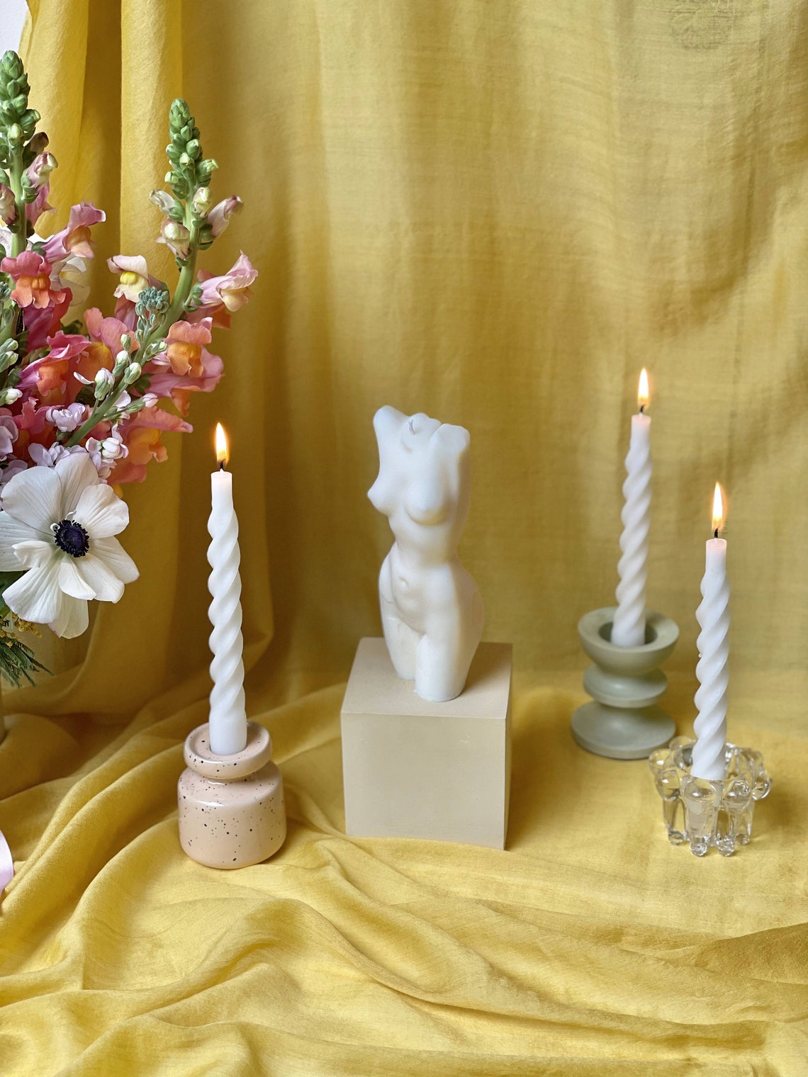 Set of 3 Spiral Candles White Non Scented Spiral Candles Etsy