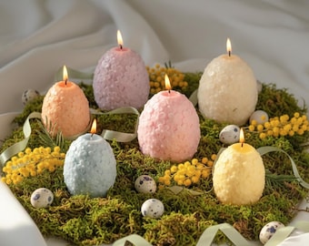 Paaseikaars | Gebloemde eikaars | Decoratieve eikaars | Woondecoratie Pasen | Sculpturale kaars | Handgemaakte sojawaskaars