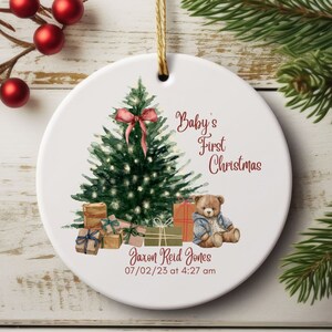 Custom Baby&#39;s 1st Christmas Ornament - Christmas Tree and Teddy Bear - Personalized Ornament
