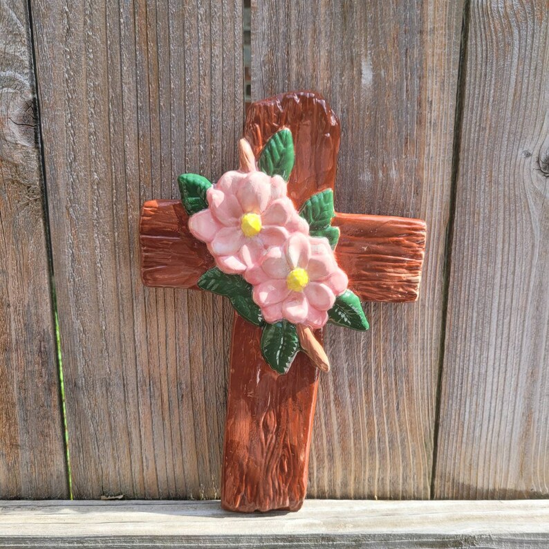 Hand Painted Large Ceramic Wall Cross With Dogwood Blossoms Etsy