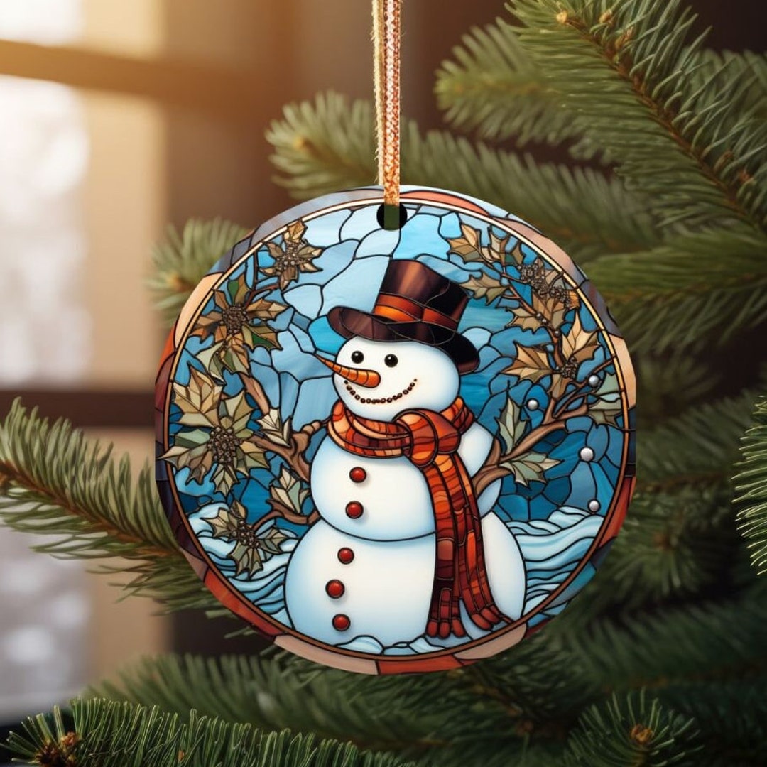 Ceramic Snowman Christmas Ornament – Whimsical Holiday Decor With Blue ...