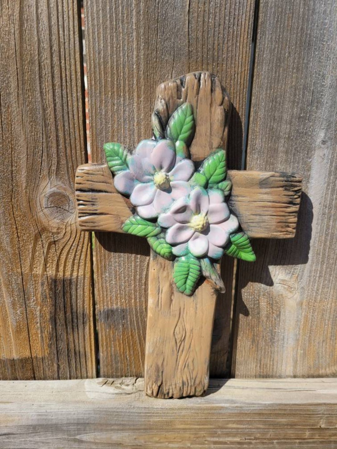 Hand Painted Large Ceramic Wall Cross With Dogwood Blossoms Etsy