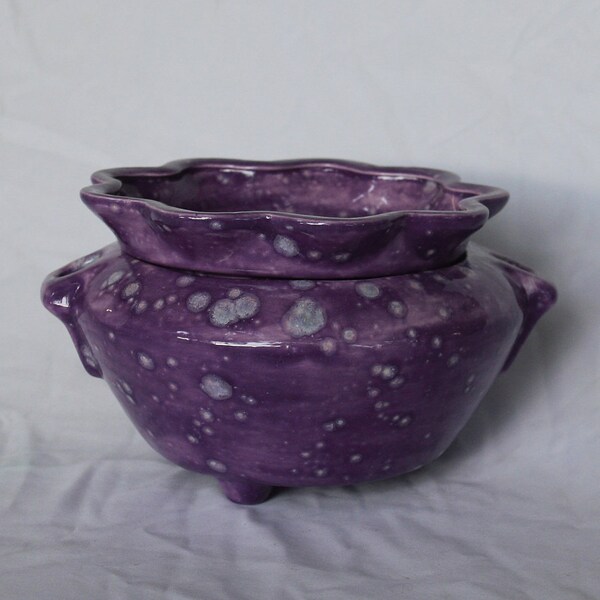 Large African Violet Pot ~Purple with Silvery - White-ish Crystals- Self-Watering Planter - Ready to Ship!