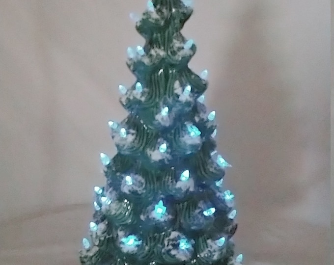 25 Tall Ceramic Christmas Tree With Lights Green With Light Snow Etsy