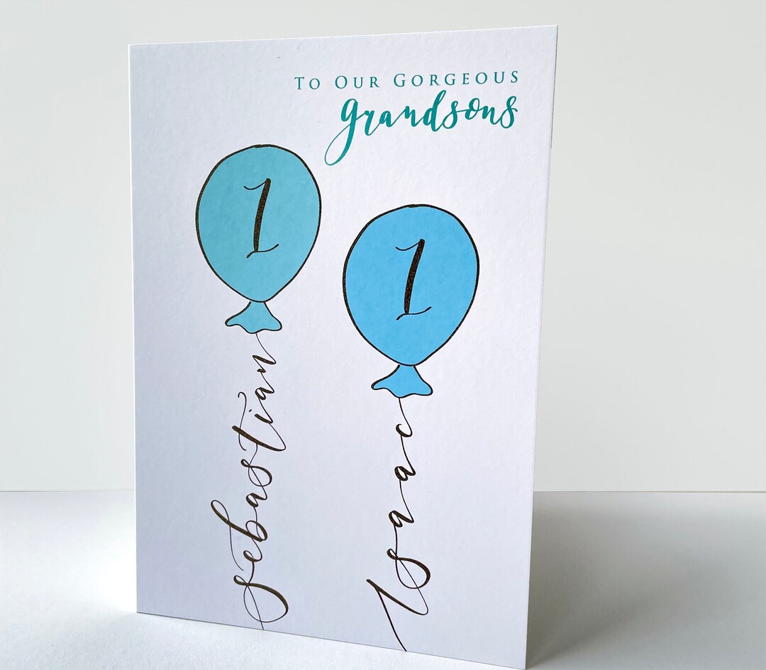 Personalised Birthday Card for Twin Grandson Blue Green Illustrated ...