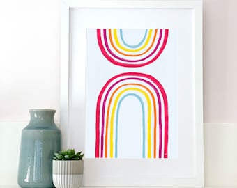 Bright colourful multi rainbow print for home, love rainbow art, A4 size rainbow print for any room, rainbow print wall decor, new baby gift