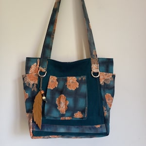Upcycled Denim Patchwork Tote Bag: Floral Shopper Handbag