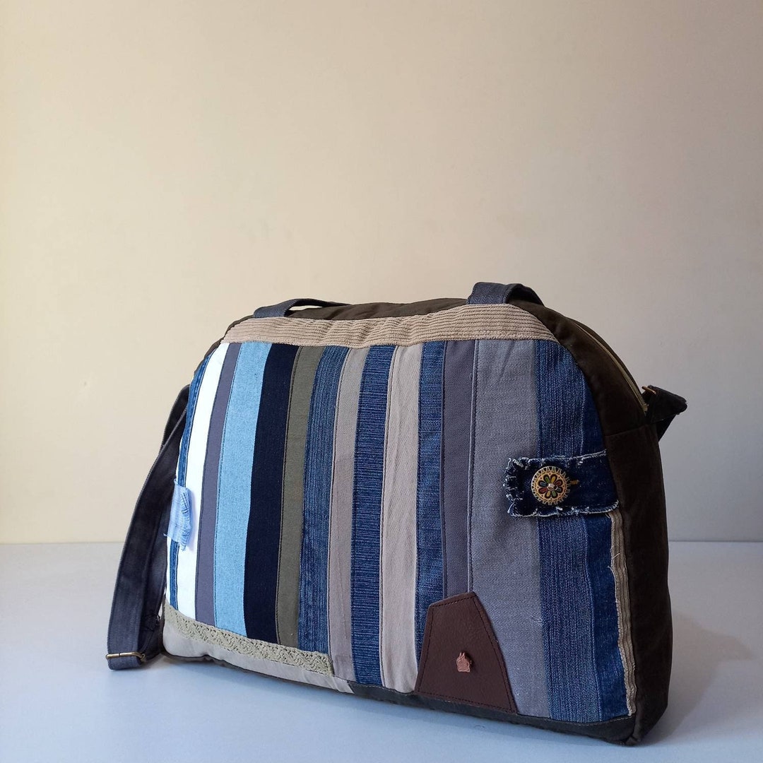 Upcycled Denim Duffle Bag Adjustable Bag Strappatchworked Etsy