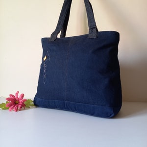 Handmade Denim Tote Bag, Stylish Casual Purse for Everyday