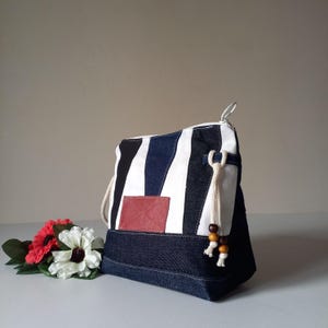 Handmade Upcycled Denim Patchwork Pouch: Eco-Friendly Wristlet Clutch