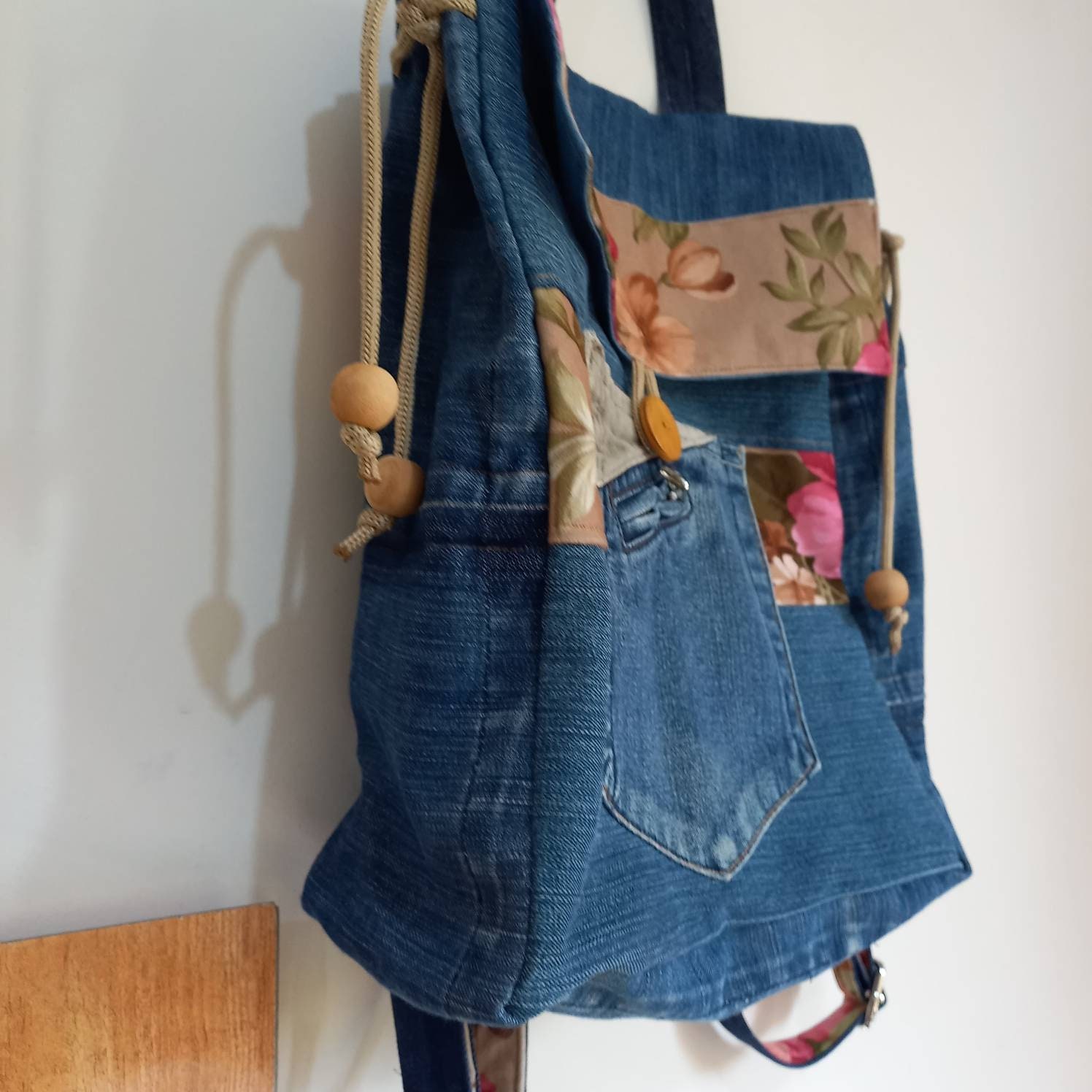 Upcycled Denim Patchworked Backpack floral Handmade Backpack - Etsy