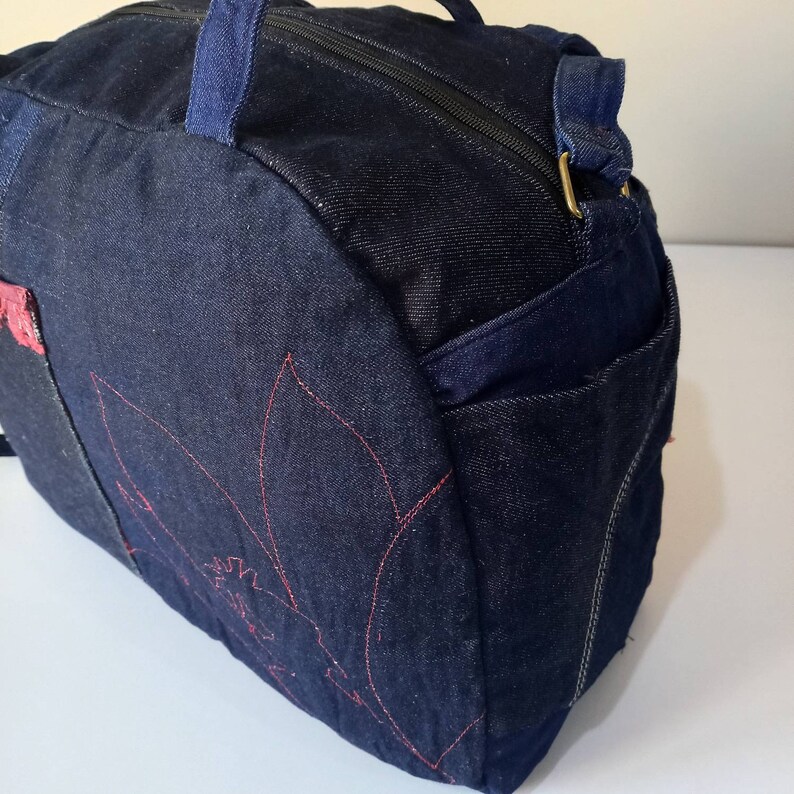 Handmade Frayed Denim Duffel Bag With an Adjustable Bag Strap