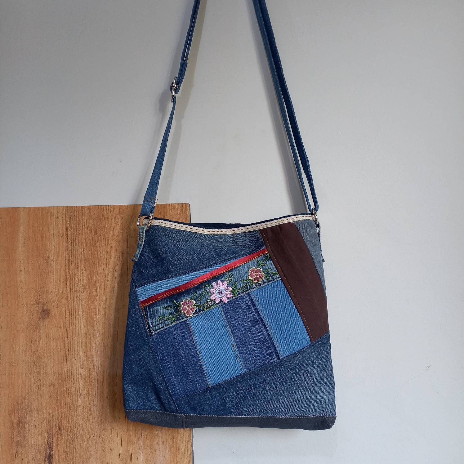 Unique Blue Handmade Denim Crossbody Bag / Recycled Denim / - Etsy