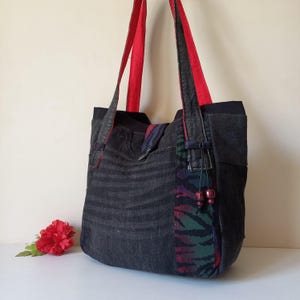 Upcycled Denim Bag Patchwork Bag Design, Large Capacity Bag as Weekender Travel Bag, Large Shoulder Bag