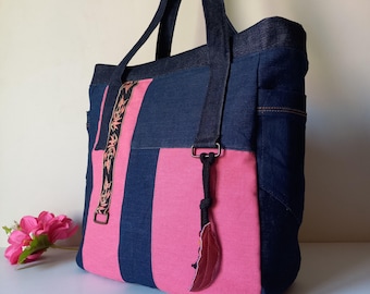 Large Capacity Bag Canvas Shopper Bag Handbag Unique, Denim Tote Bag With Zipper large Shoulder Bag Weekender Travel Bag Mothers Day Gift