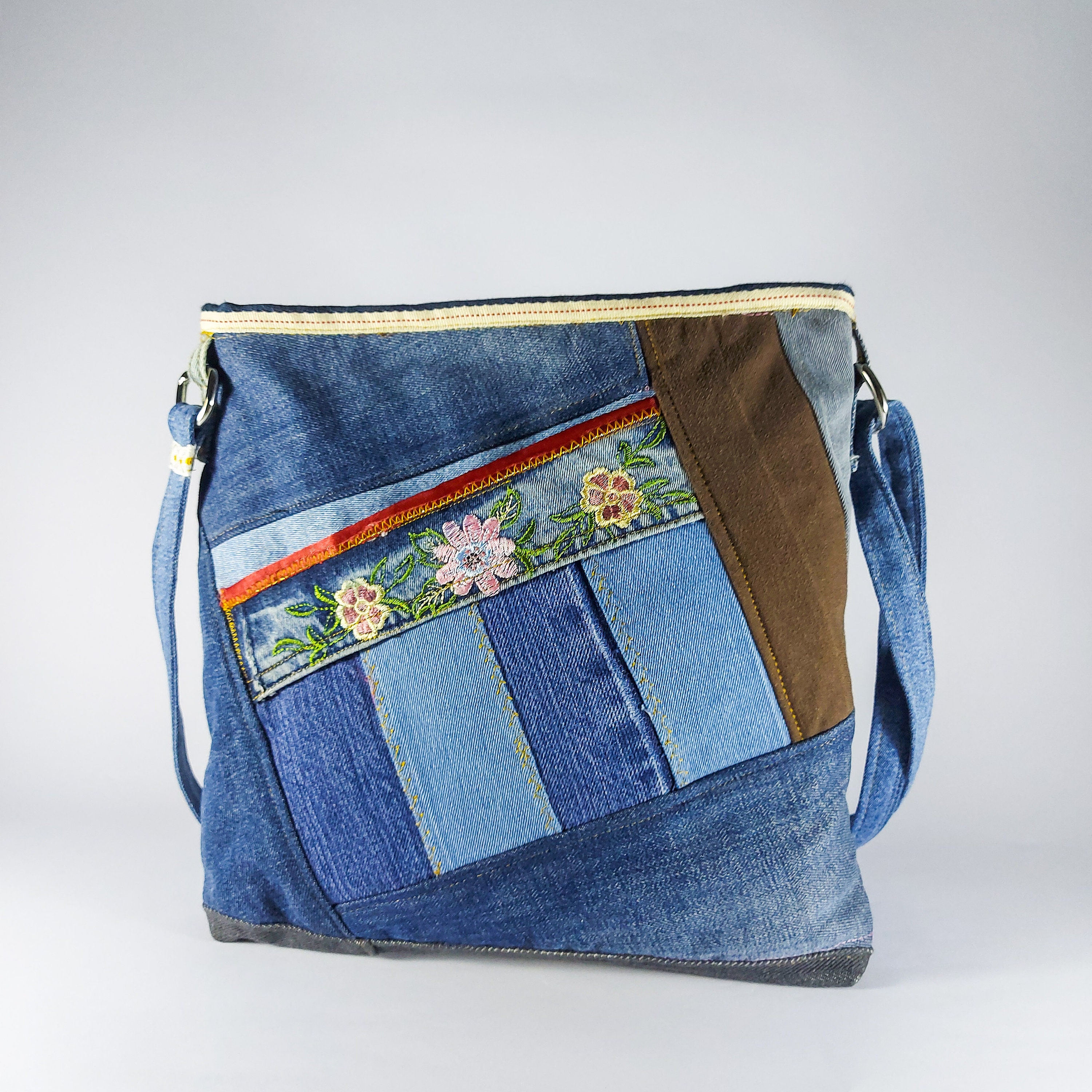 Handmade Denim Crossbody Bag: Recycled Jeans Patchwork - Etsy