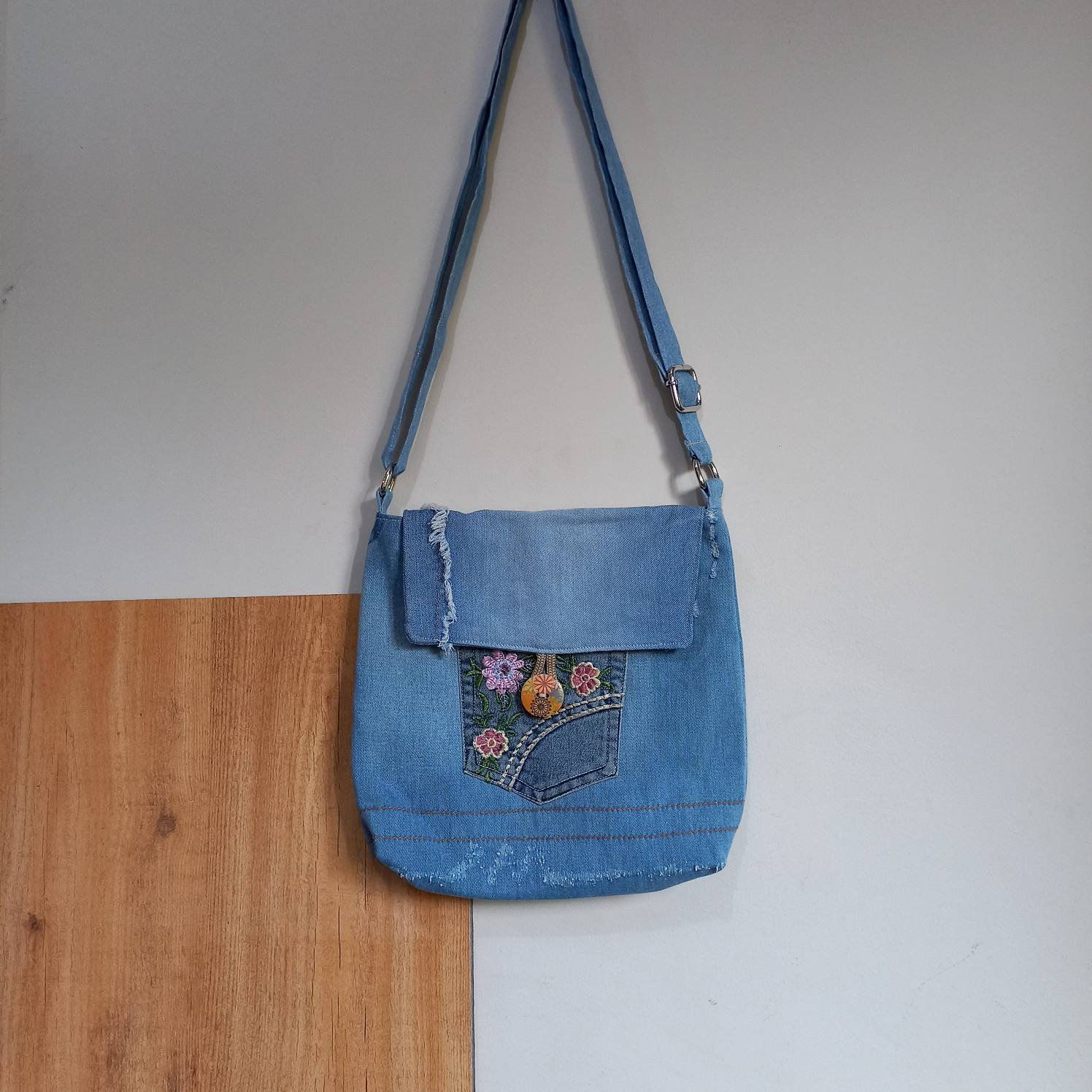 Mini Cute Crossbody Bag of Patchwork Jeans With an Adjustable Cross ...