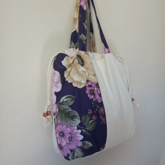 Lavender Floral Drawstring Women’s Bag Small Women Bucket Bag Top Handle Ladies Handbag Phone Bag  main image 4