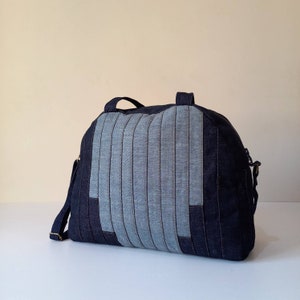 Handgemachte Denim Seesack: Gestreifte Patchwork Reisetasche