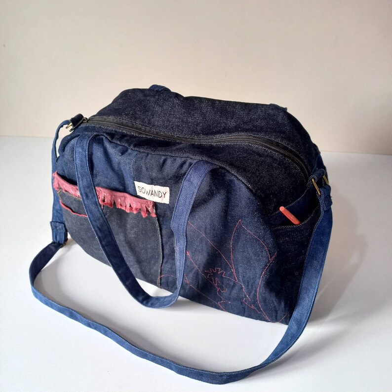 Handmade Frayed Denim Duffel Bag With an Adjustable Bag Strap Etsy